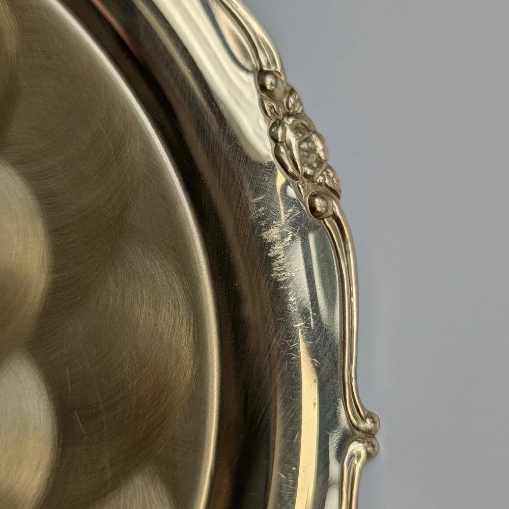 Good‎ Art Contempo Brass Footed Bowl Rose Floral Border Made in Japan VTG